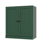 36" Green Solid Wood Adjustable Three Tier Library Bookcase with Two Doors