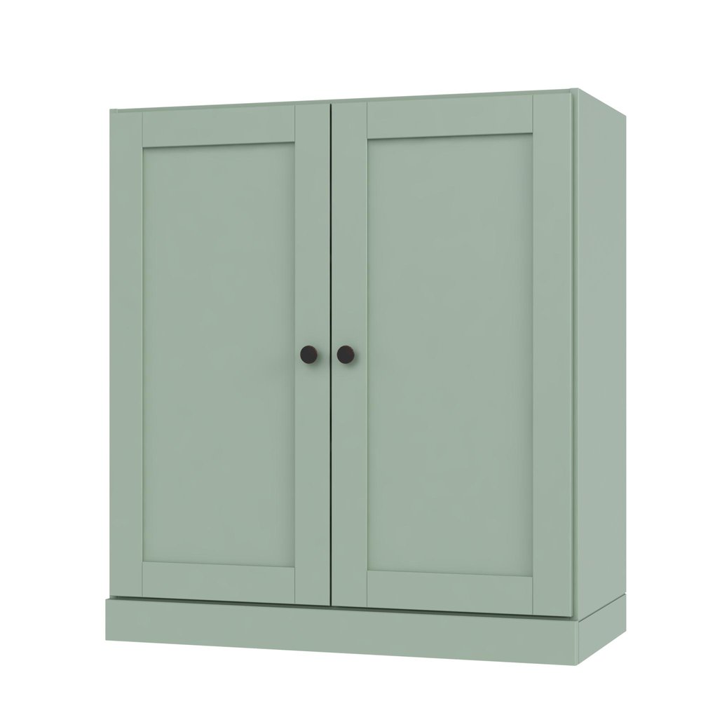 36" Sage Solid Wood Adjustable Three Tier Library Bookcase with Two Doors