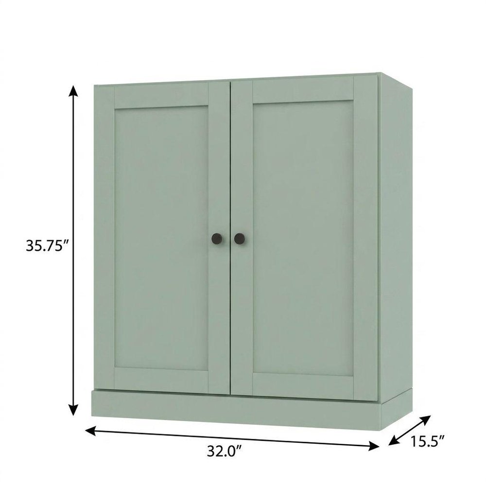 36" Sage Solid Wood Adjustable Three Tier Library Bookcase with Two Doors