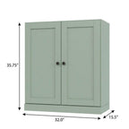 36" Sage Solid Wood Adjustable Three Tier Library Bookcase with Two Doors