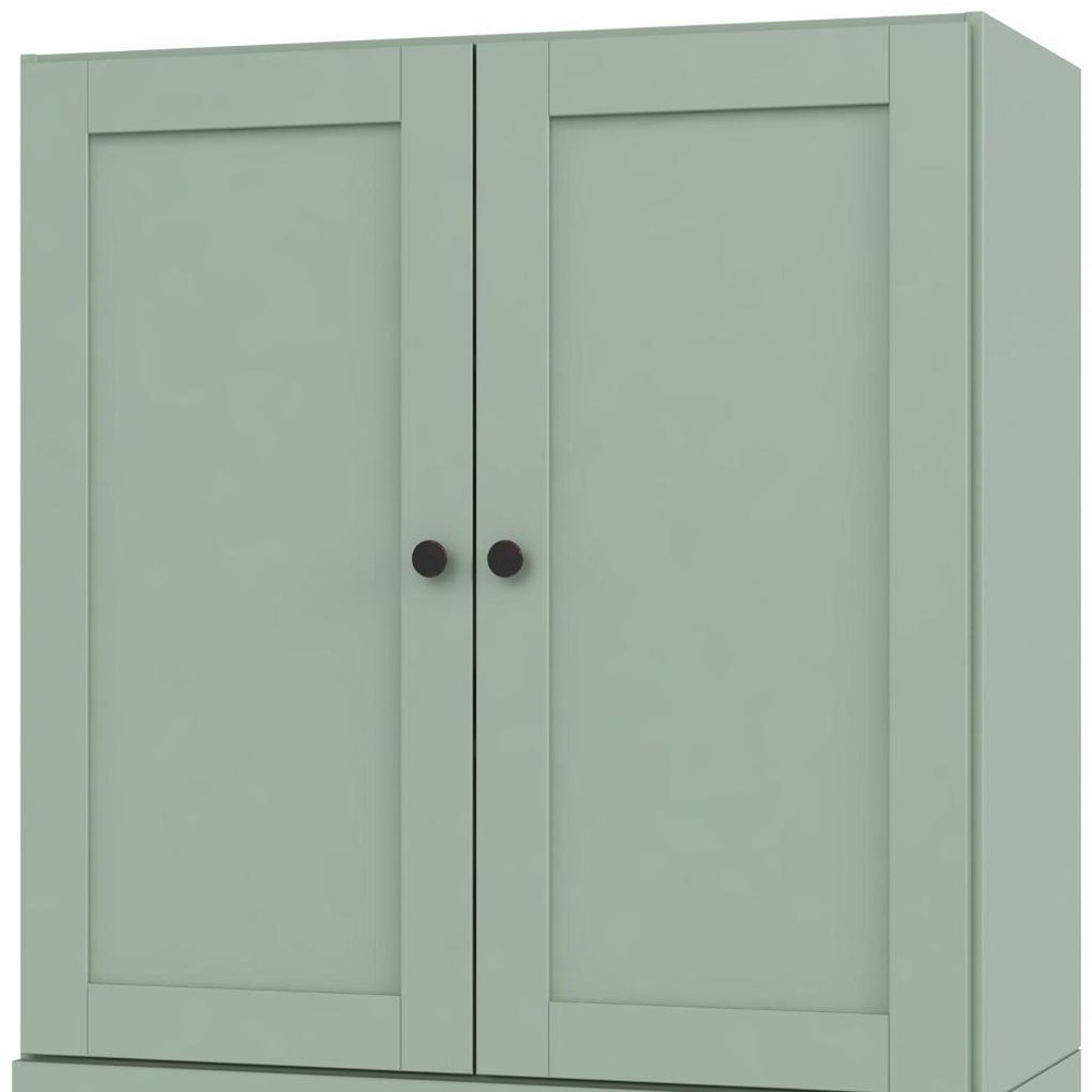 36" Sage Solid Wood Adjustable Three Tier Library Bookcase with Two Doors