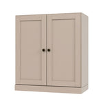 36" Beige Solid Wood Adjustable Three Tier Library Bookcase with Two Doors