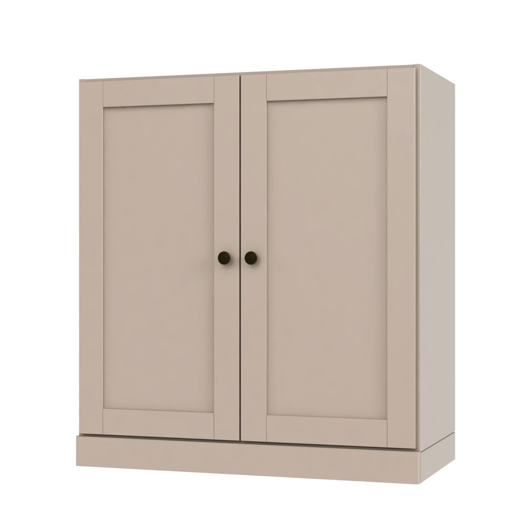 36" Beige Solid Wood Adjustable Three Tier Library Bookcase with Two Doors