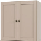 36" Beige Solid Wood Adjustable Three Tier Library Bookcase with Two Doors