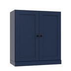 36" Navy Blue Solid Wood Adjustable Three Tier Library Bookcase with Two Doors