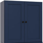 36" Navy Blue Solid Wood Adjustable Three Tier Library Bookcase with Two Doors
