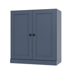 36" French Blue Solid Wood Adjustable Three Tier Library Bookcase with Two Doors