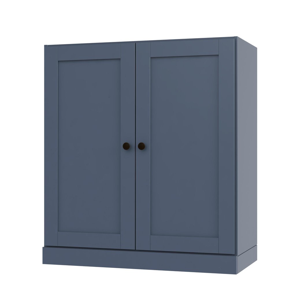 36" French Blue Solid Wood Adjustable Three Tier Library Bookcase with Two Doors