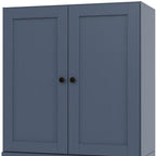 36" French Blue Solid Wood Adjustable Three Tier Library Bookcase with Two Doors