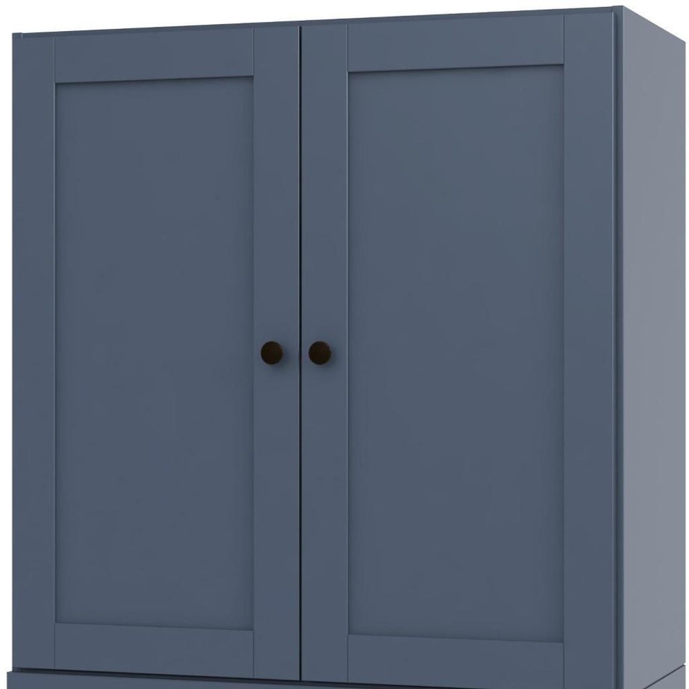 36" French Blue Solid Wood Adjustable Three Tier Library Bookcase with Two Doors