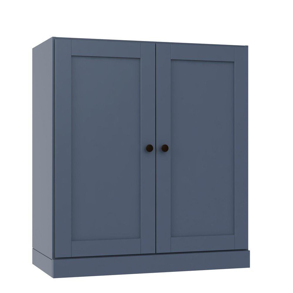 36" French Blue Solid Wood Adjustable Three Tier Library Bookcase with Two Doors
