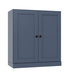 36" French Blue Solid Wood Adjustable Three Tier Library Bookcase with Two Doors