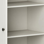 36" Off White Solid Wood Adjustable Three Tier Library Bookcase with Two Doors