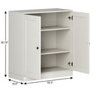 36" Off White Solid Wood Adjustable Three Tier Library Bookcase with Two Doors