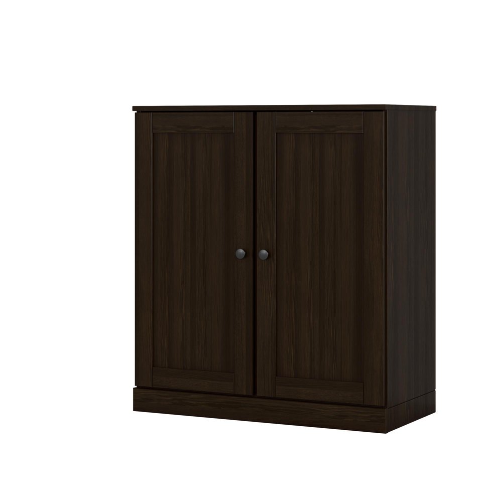 36" Espresso Solid Wood Adjustable Three Tier Library Bookcase with Two Doors