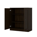 36" Espresso Solid Wood Adjustable Three Tier Library Bookcase with Two Doors