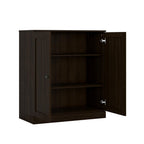 36" Espresso Solid Wood Adjustable Three Tier Library Bookcase with Two Doors
