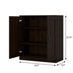 36" Espresso Solid Wood Adjustable Three Tier Library Bookcase with Two Doors