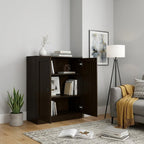 36" Espresso Solid Wood Adjustable Three Tier Library Bookcase with Two Doors