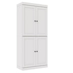 72" White Solid Wood Adjustable Six Tier Library Bookcase with Four Doors