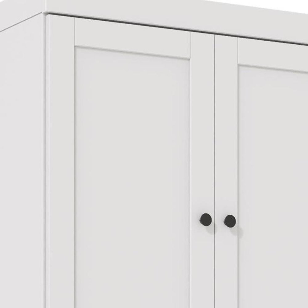 72" White Solid Wood Adjustable Six Tier Library Bookcase with Four Doors