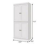 72" White Solid Wood Adjustable Six Tier Library Bookcase with Four Doors