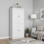 72" White Solid Wood Adjustable Six Tier Library Bookcase with Four Doors