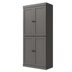 72" Gray Solid Wood Adjustable Six Tier Library Bookcase with Four Doors
