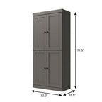 72" Gray Solid Wood Adjustable Six Tier Library Bookcase with Four Doors