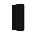 72" Black Solid Wood Adjustable Six Tier Library Bookcase with Four Doors