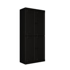 72" Black Solid Wood Adjustable Six Tier Library Bookcase with Four Doors