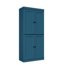 72" Teal Blue Solid Wood Adjustable Six Tier Library Bookcase with Four Doors