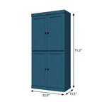 72" Teal Blue Solid Wood Adjustable Six Tier Library Bookcase with Four Doors