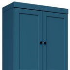72" Teal Blue Solid Wood Adjustable Six Tier Library Bookcase with Four Doors