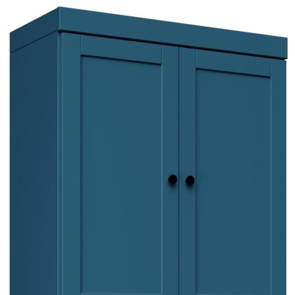 72" Teal Blue Solid Wood Adjustable Six Tier Library Bookcase with Four Doors
