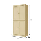 72" Yellow Solid Wood Adjustable Six Tier Library Bookcase with Four Doors