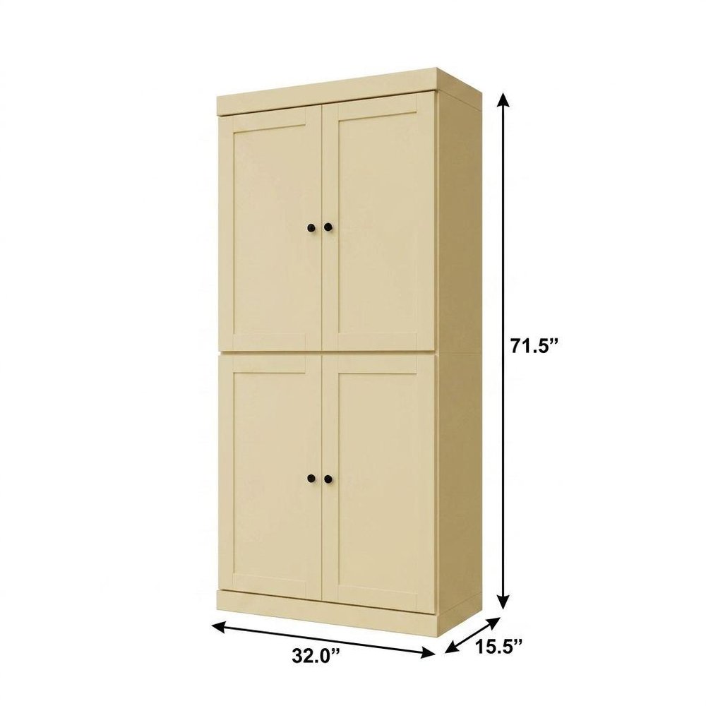 72" Yellow Solid Wood Adjustable Six Tier Library Bookcase with Four Doors