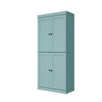 72" Aqua Solid Wood Adjustable Six Tier Library Bookcase with Four Doors