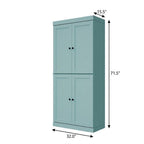 72" Aqua Solid Wood Adjustable Six Tier Library Bookcase with Four Doors