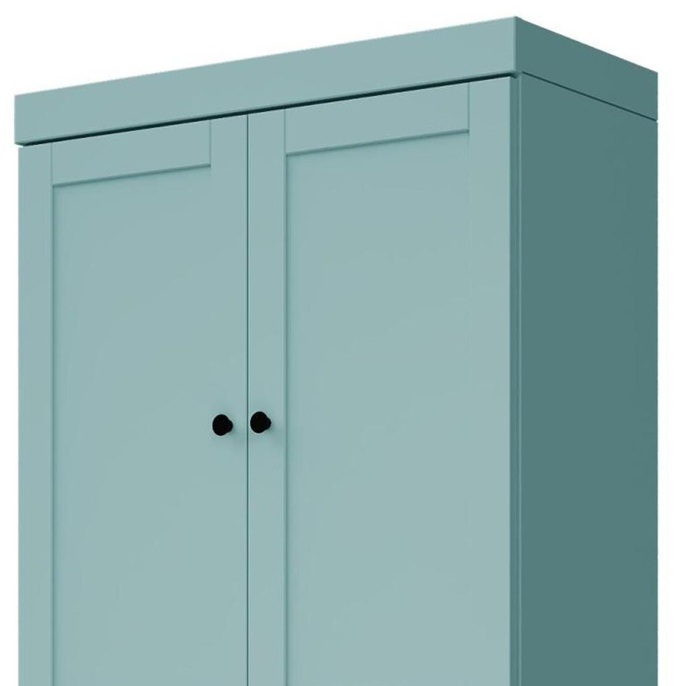 72" Aqua Solid Wood Adjustable Six Tier Library Bookcase with Four Doors