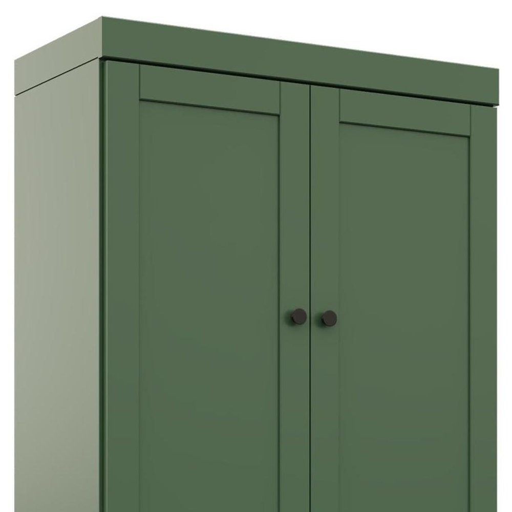 72" Green Solid Wood Adjustable Six Tier Library Bookcase with Four Doors