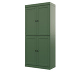 72" Green Solid Wood Adjustable Six Tier Library Bookcase with Four Doors