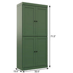 72" Green Solid Wood Adjustable Six Tier Library Bookcase with Four Doors