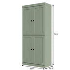 72" Sage Solid Wood Adjustable Six Tier Library Bookcase with Four Doors