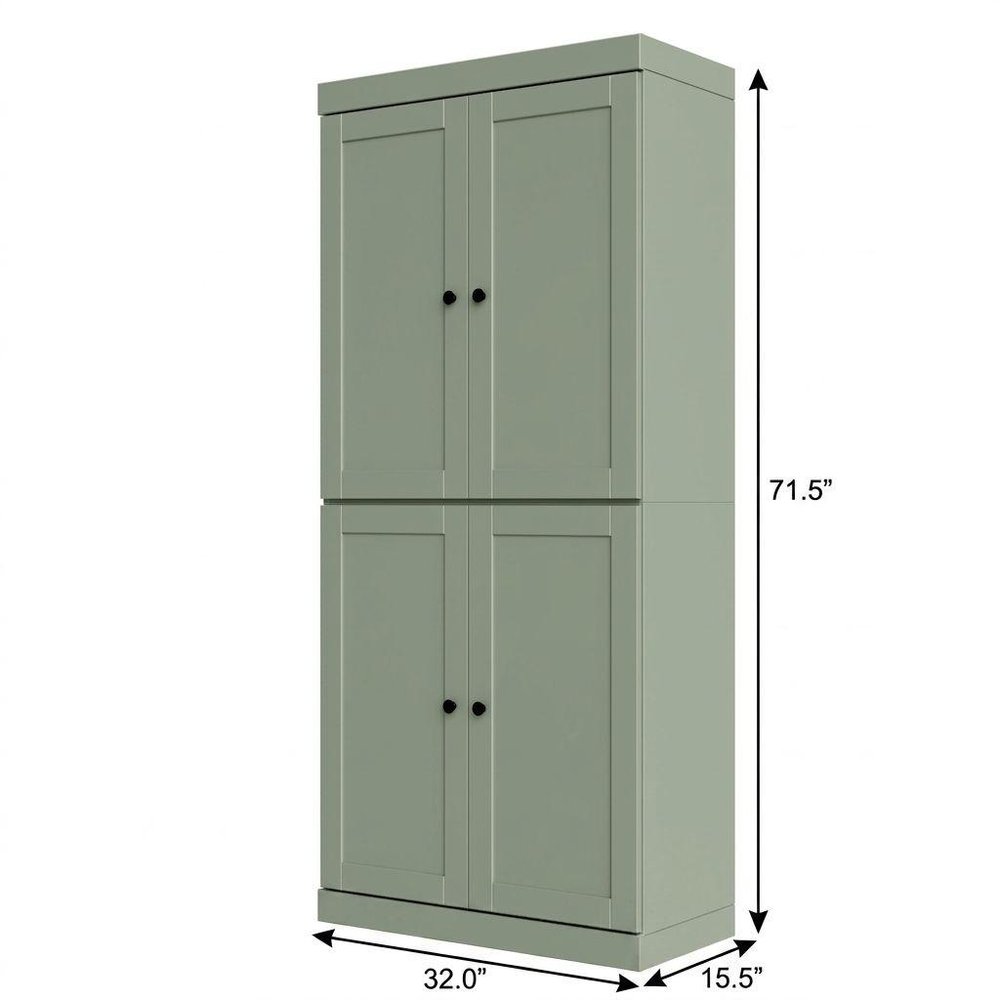 72" Sage Solid Wood Adjustable Six Tier Library Bookcase with Four Doors