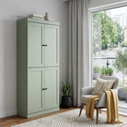 72" Sage Solid Wood Adjustable Six Tier Library Bookcase with Four Doors