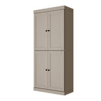 72" Beige Solid Wood Adjustable Six Tier Library Bookcase with Four Doors