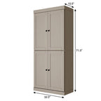 72" Beige Solid Wood Adjustable Six Tier Library Bookcase with Four Doors