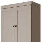 72" Beige Solid Wood Adjustable Six Tier Library Bookcase with Four Doors