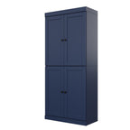 72" Navy Blue Solid Wood Adjustable Six Tier Library Bookcase with Four Doors